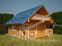 Сруб бани с мансардой и террасой (балконом)