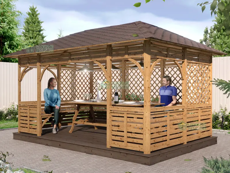 Деревянная веранда Аура XL размер 3Х4,5 №16