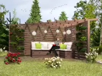 Пергола угловая закрытая орех №2