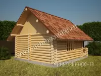 Сруб бани с мансардой и террасой (балконом)