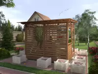 Деревянное кашпо для цветов и беседка