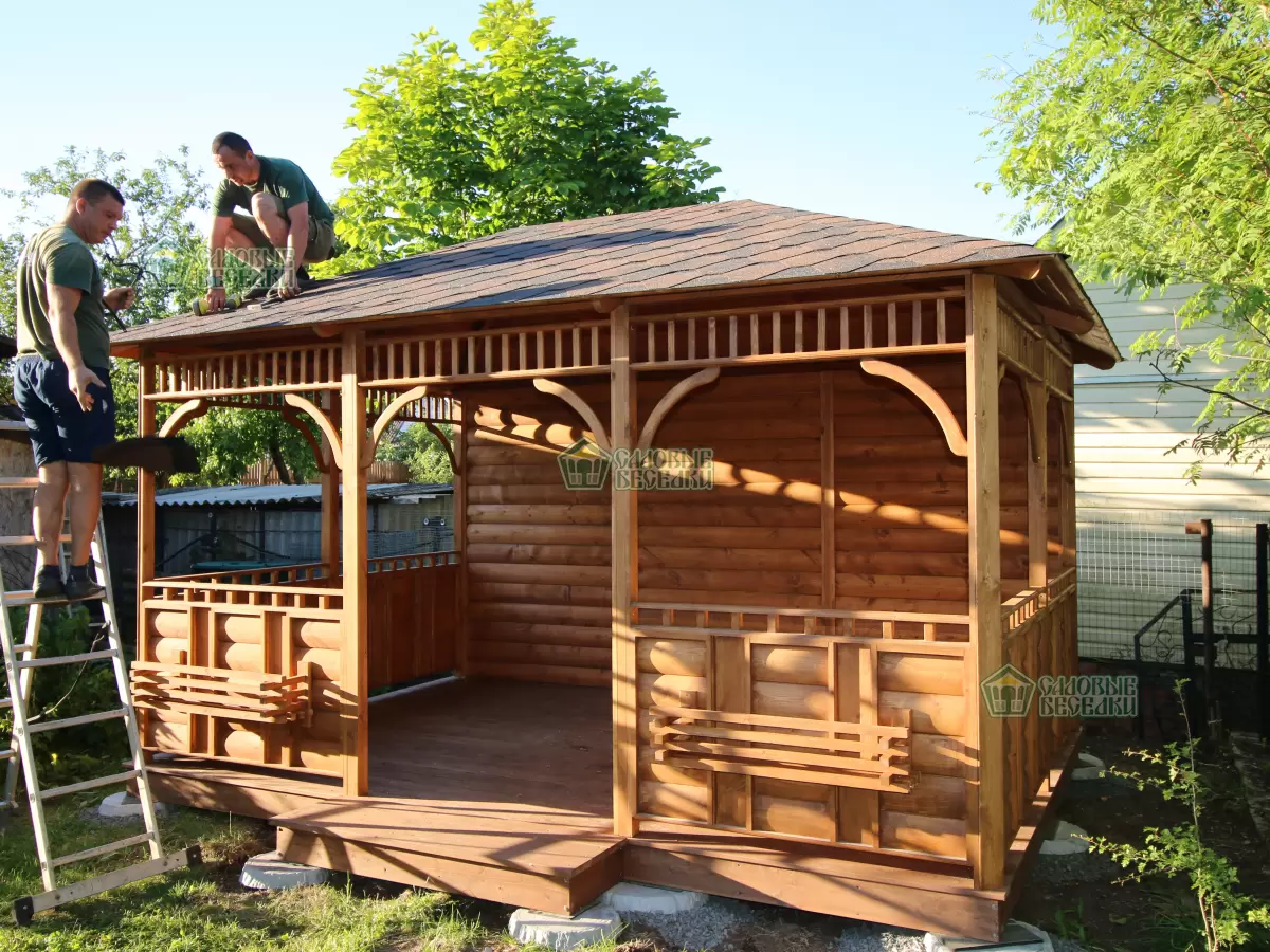 Беседка садовая 3х4 с глухой стеной главная