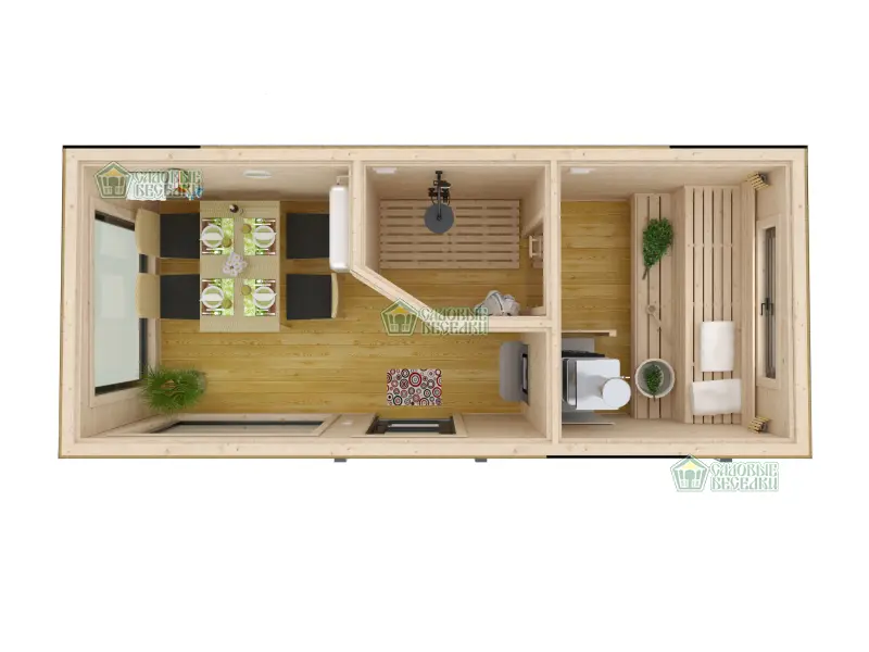 Баня «Скандинавия» с душевой планировка