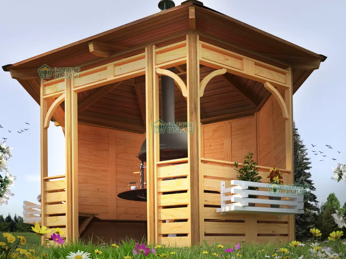 Беседка с местом под гриль "Золотая осень" красивое фото