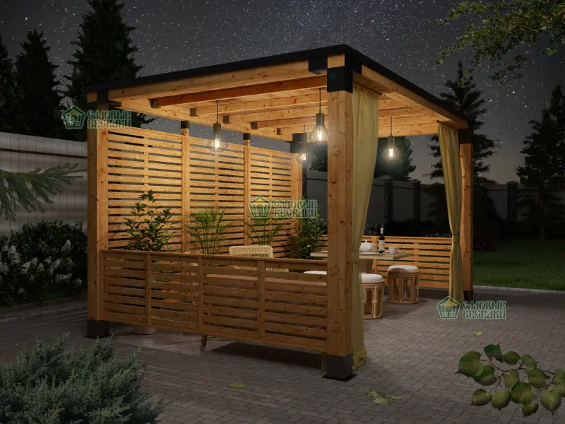 Беседка 3х4,5 из бруса со сборкой ночной вид