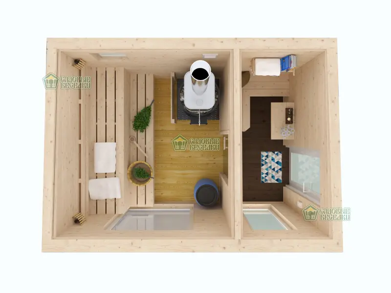Каркасная баня «Мини» 2,5х3,5 планировка проект