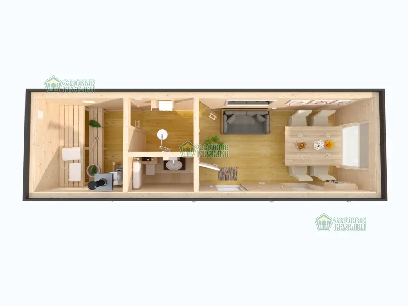 Каркасная баня «Скандинавия плюс» 2,5х8 планировка