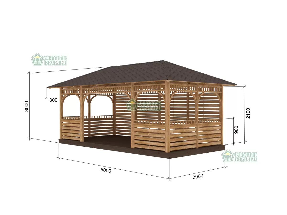 Чертеж для веранды деревянна Ранчо 3х6 №1