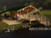 Баня с пристройкой под мангал и большой террасой