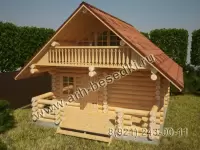 Сруб бани с мансардой и террасой (балконом)