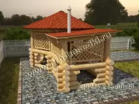 Беседка рубленная с местом под барбекю