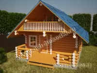 Сруб бани с мансардой и террасой (балконом)