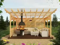 Беседка-веранда открытая с крышей из поликорбаната вид спереди