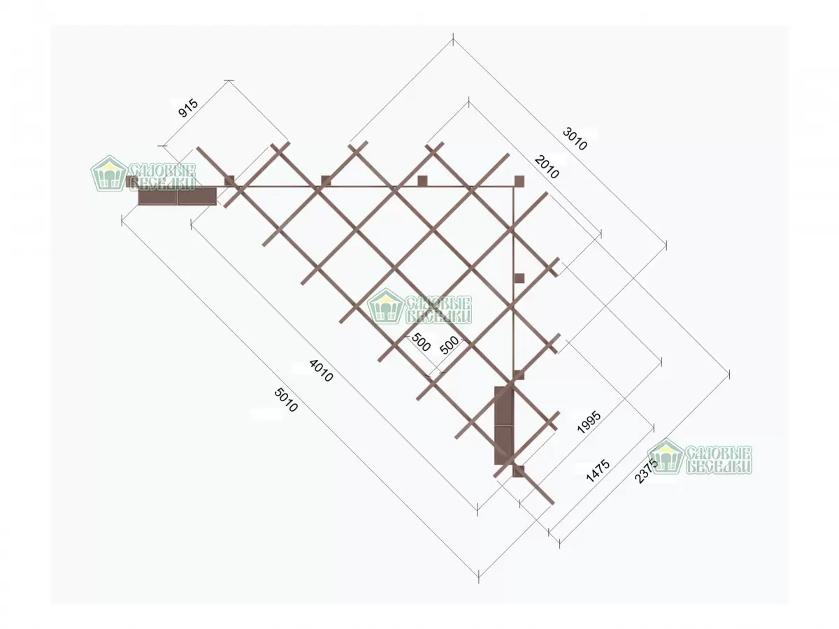 Пергола угловая закрытая орех №7