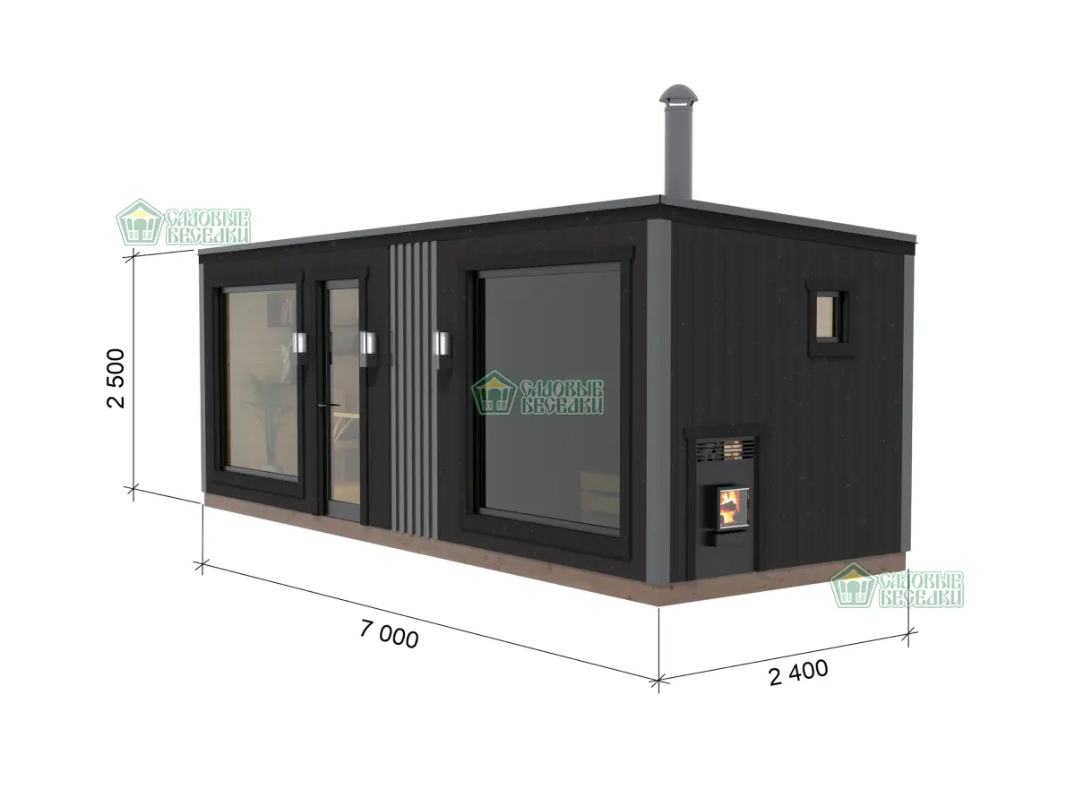 Баня с увеличенной комнатой отдыха чертеж и размеры