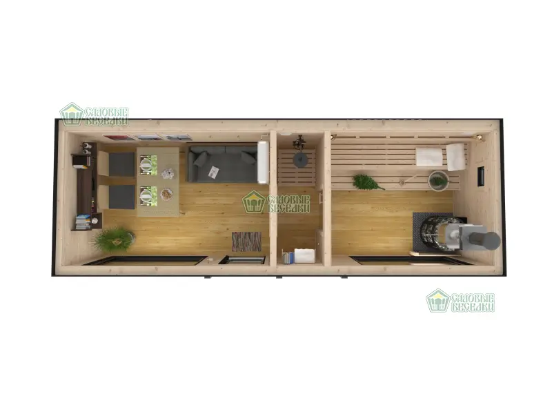 Баня с увеличенной комнатой отдыха планировка