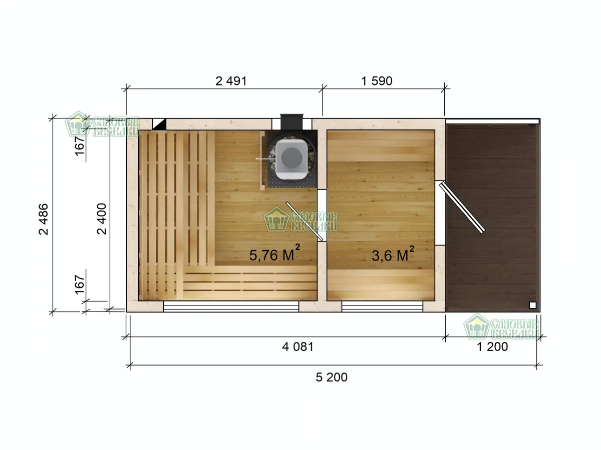 Баня каркасная 5х2,5 с навесом чертеж и размеры