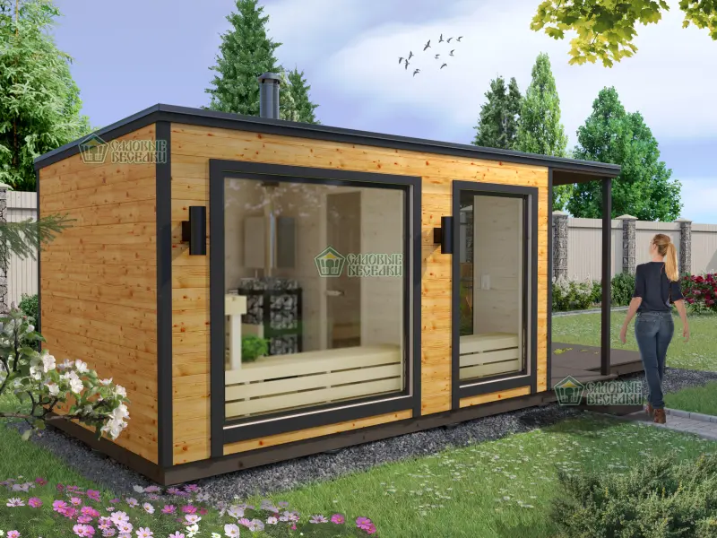 Баня каркасная 5х2,5 с навесом фото 2