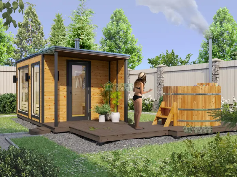 Баня каркасная 5х2,5 с навесом фото 4