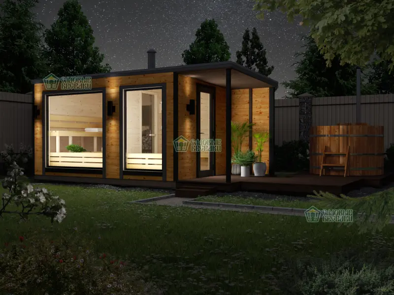 Баня каркасная 5х2,5 с навесом фото 5