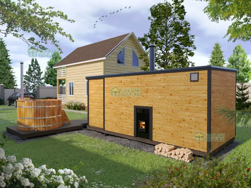 Баня каркасная 5х2,5 с навесом фото 6