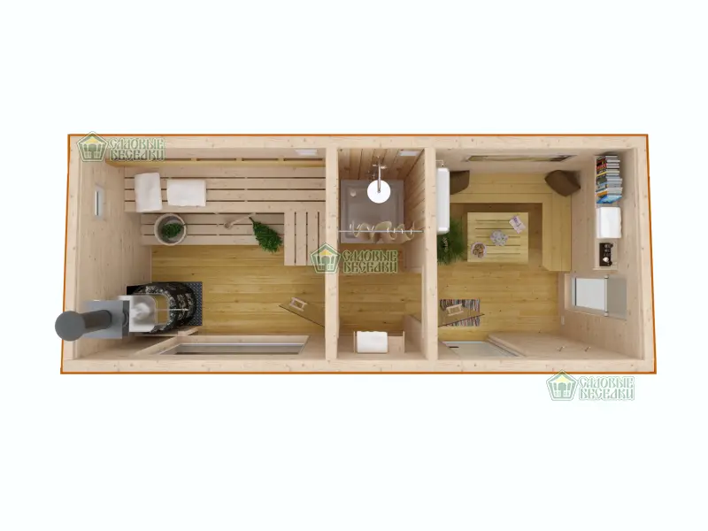 Баня ”Скандинавия Стандарт” 6х2,5 планировка