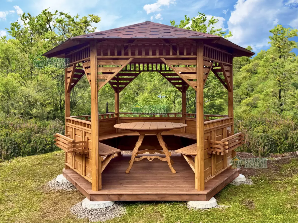 Деревянная беседка новая Рига в цвете орех №1