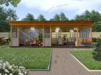 Деревянная зона отдыха размером 6х9 м с местом под гриль барбекю №2