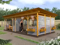 Деревянная зона отдыха размером 6х9 м с местом под гриль барбекю №2