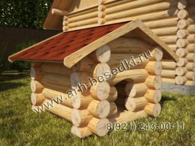 Будка для собаки деревянная бревенчатая, высокая