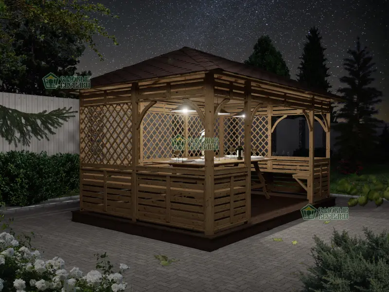 Деревянная веранда Аура XL размер 3Х4,5 №12