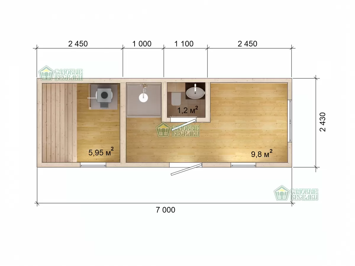 Готовая баня Скандинавия план с размерами