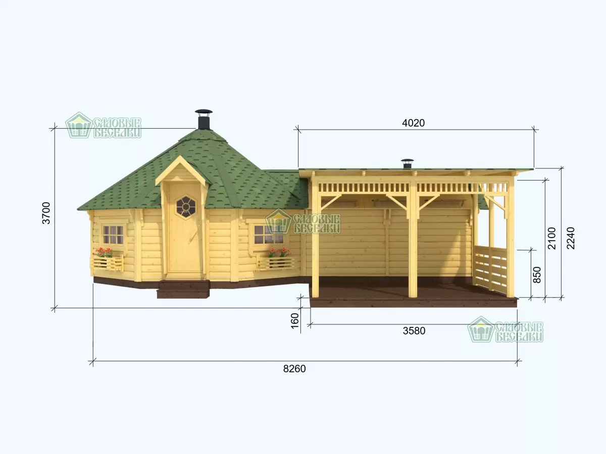 Гриль домик Premium Гранд 5 Комбинированный с открытой верандой 34м2 №13