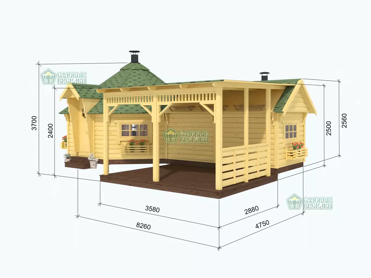 Гриль домик Premium Гранд 5 Комбинированный с открытой верандой 34м2 №14