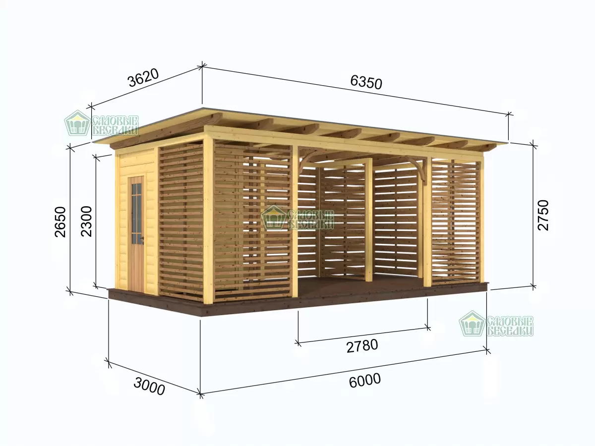 Чертеж веранды из дерева с подсобным помещением 3х6 метра №7