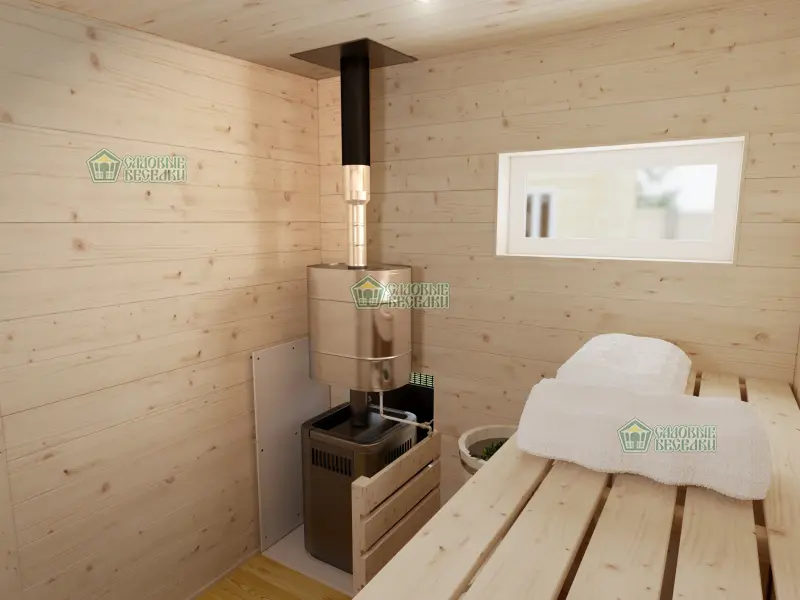 Каркасная баня ”Скандинавия плюс” 2,5х8 интерьер 1