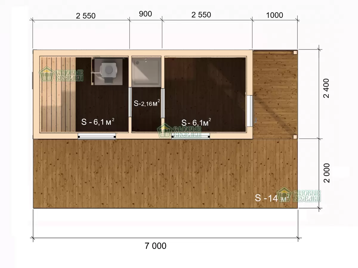 Размеры мобильная баня с террасой