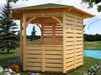 Шестигранная беседка из дерева "Кедровая" вид сбоку