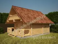 Сруб бани с мансардой и террасой (балконом)