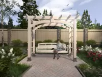 Садовые качели с перголой и лавкой