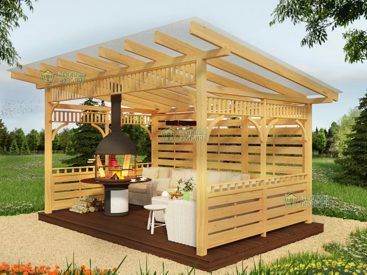 Беседка-веранда открытая с крышей из поликорбаната 3х4,5м