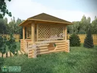 Квадратная рубленая беседка с сеткой