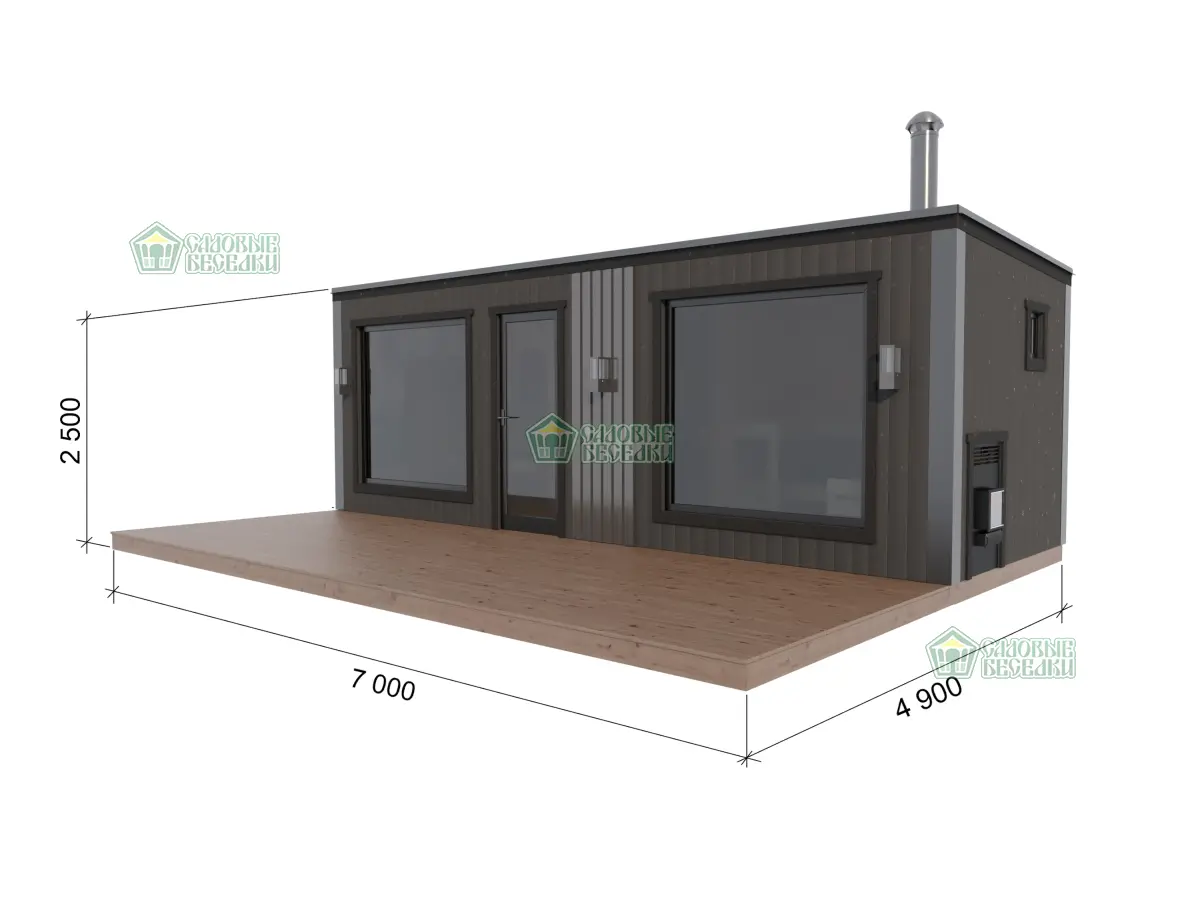 Баня ”Black Onyx” 2,5х7 чертеж с подиумом