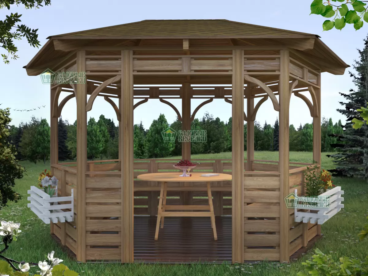 Открытая беседка из дерева "Ореховая" фасад