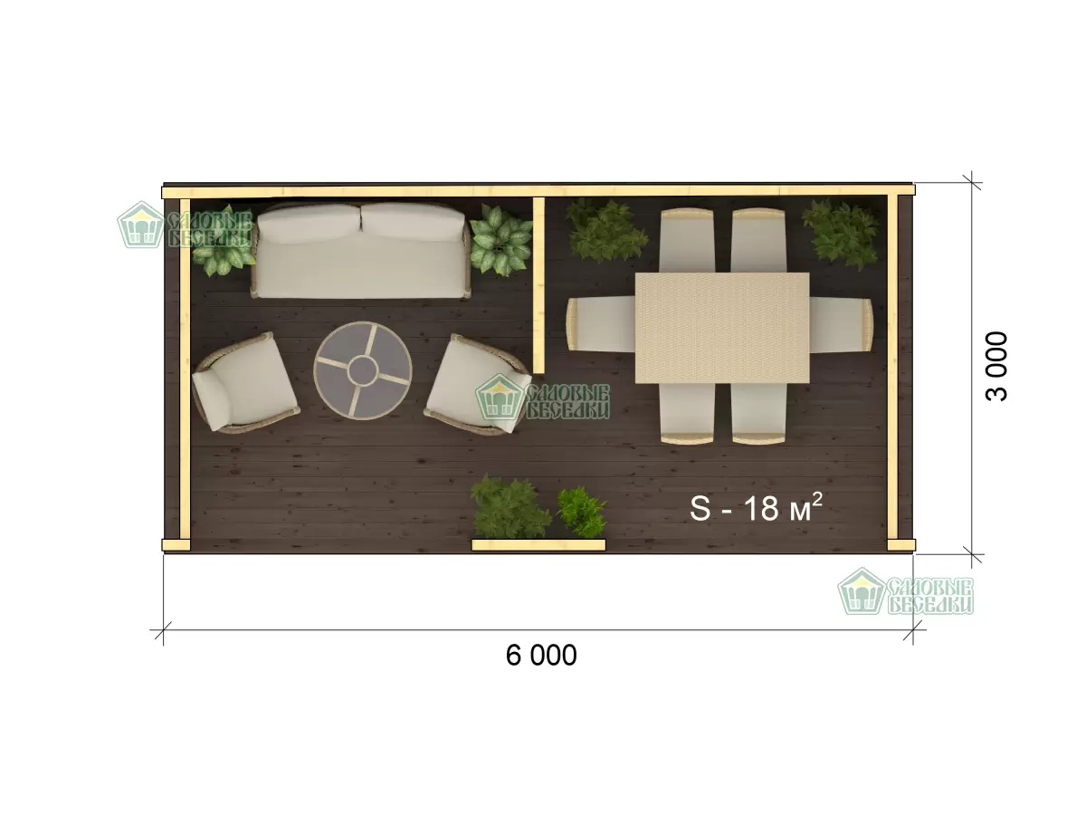 Веранда в современном стиле «GREEN HOUSE» план размеры