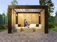 Пергола в стиле LOFT закрытые жалюзи