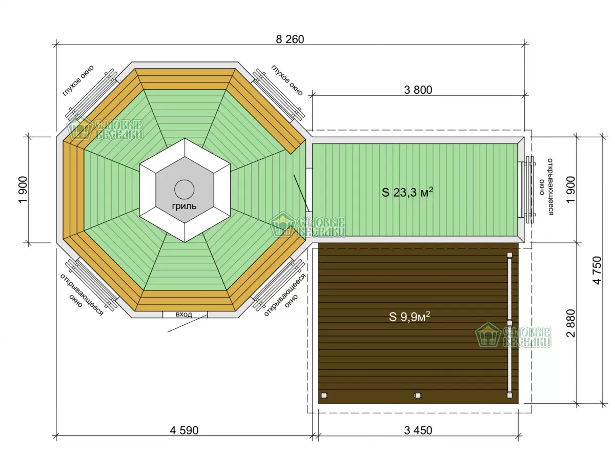 Гриль домик Premium Гранд 5 Комбинированный с открытой верандой 34м2 №15